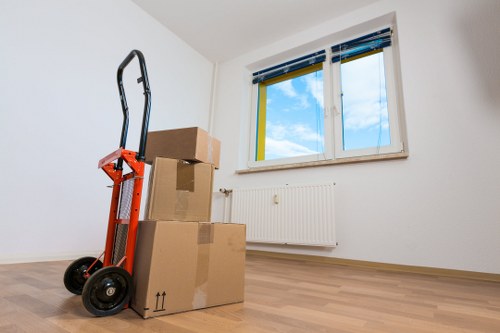 Organised storage space with boxes for short-term moving needs